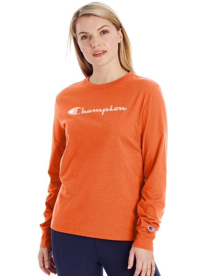 Camiseta Champion Mujer - Classic Long-Sleeve Script Logo ( Naranjas ) 8249376-BS